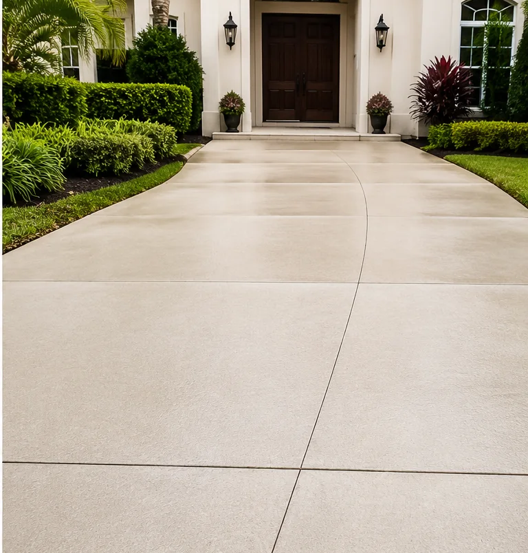 Driveway after professional pressure washing — clean, bright concrete
